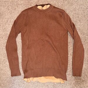 Shein Men’s Ribbed Knit Brown Sweater & Khaki Cotton Undershirt Size L